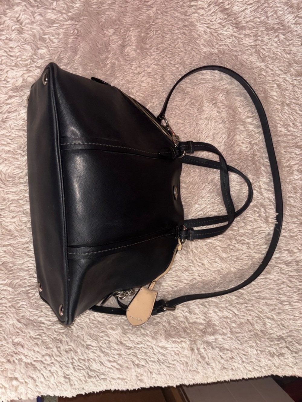 Coach Black Leather Satchel with pink Tag - Picture 2 of 7